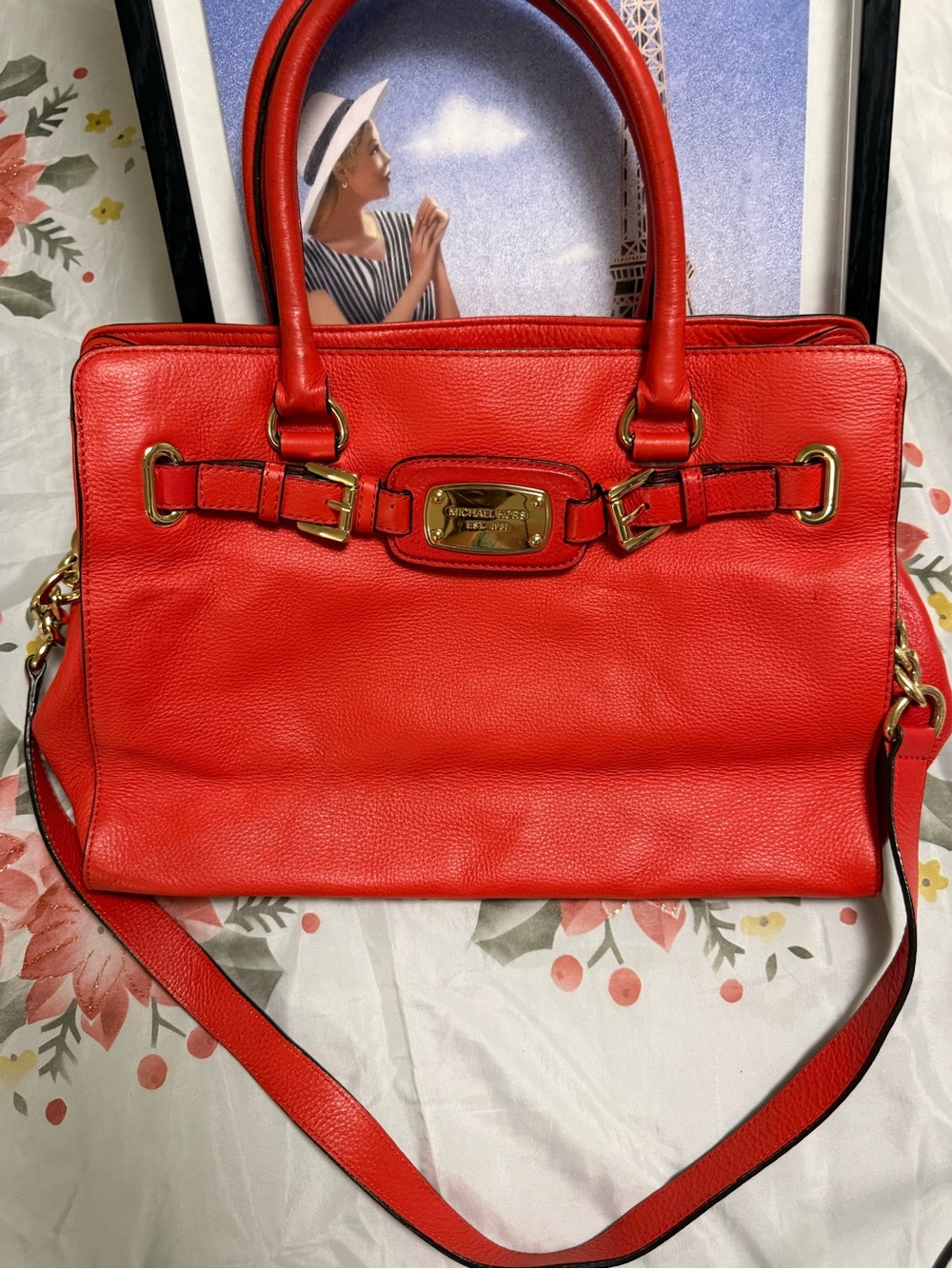 Michael Kors Red Leather Satchel with Gold Hardware